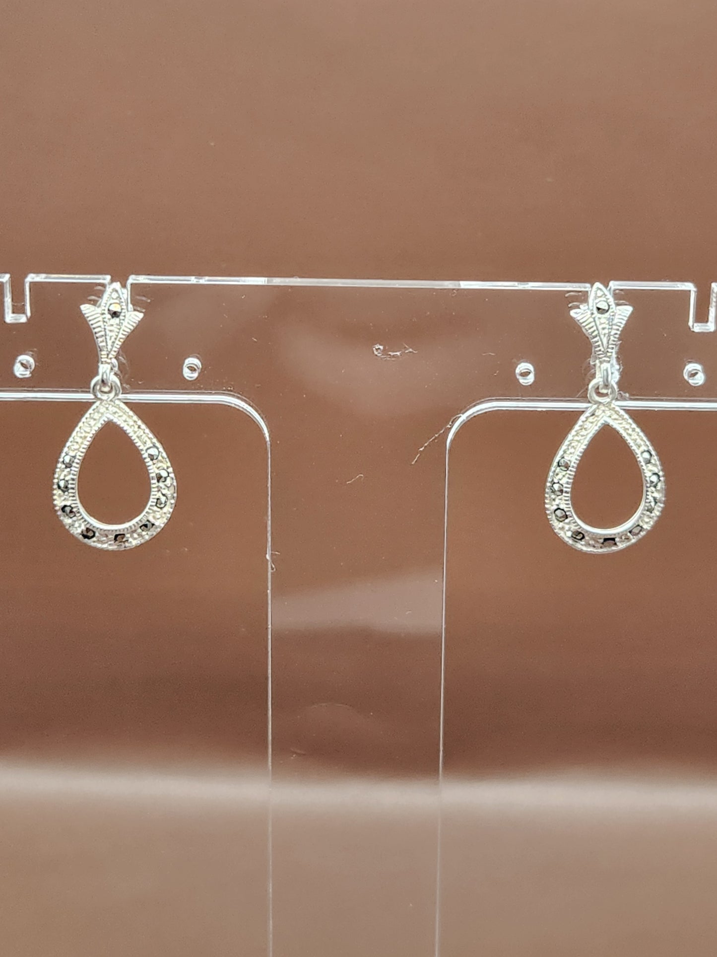 Vintage Sterling Silver Art Deco Marcasite Drop Earrings