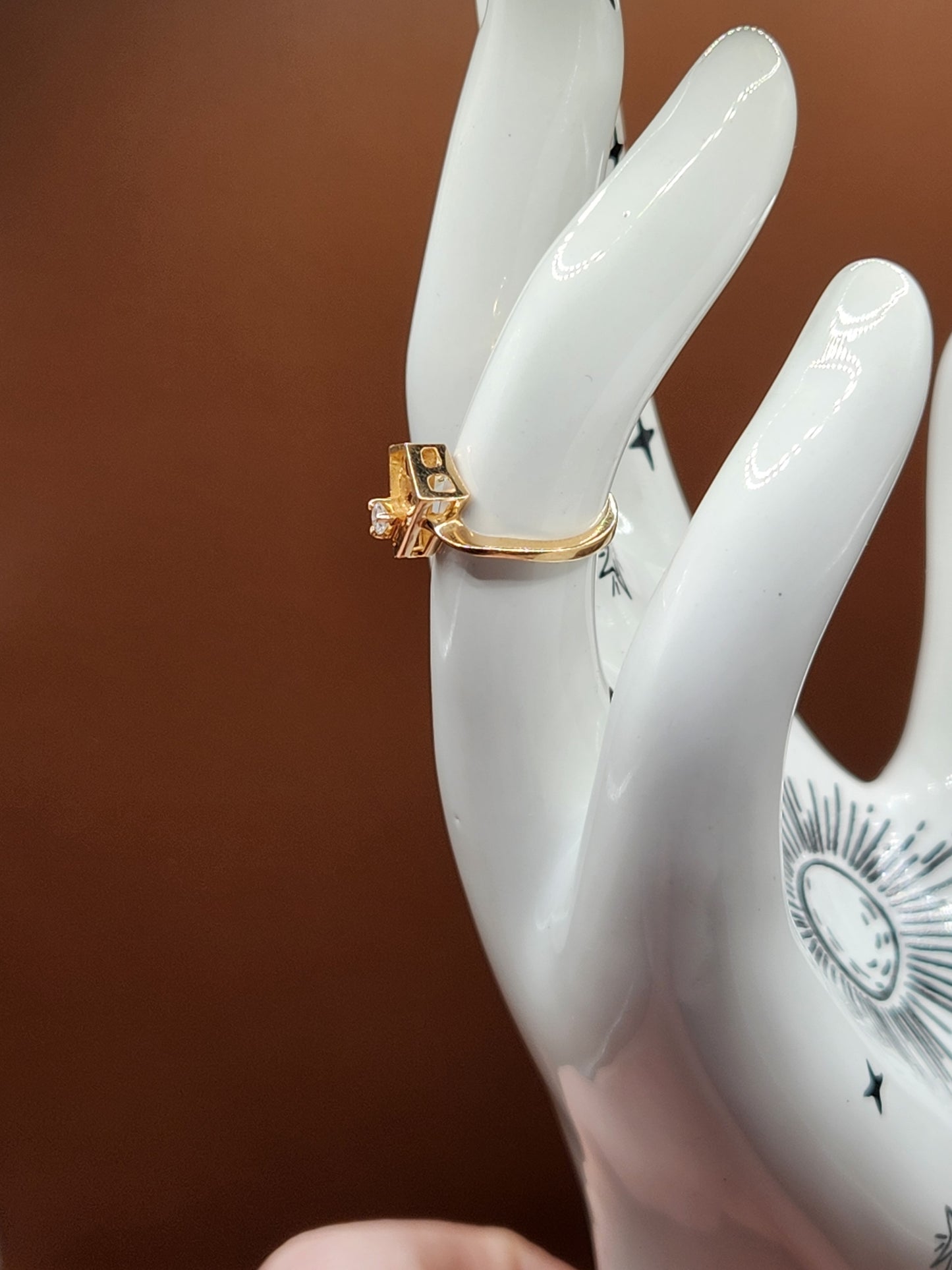 Vintage 14k Yellow Gold Diamond Kite Ring Garland SZ 3 1/2