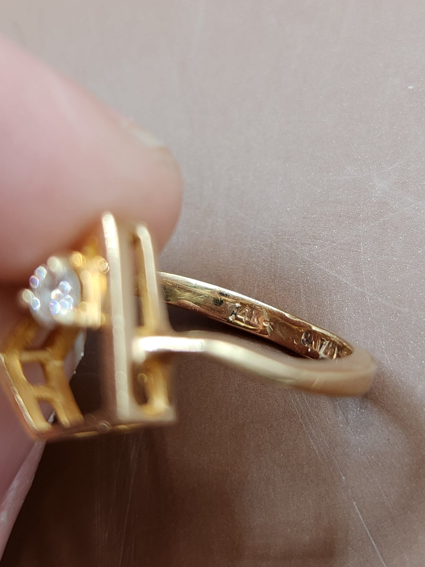 Vintage 14k Yellow Gold Diamond Kite Ring Garland SZ 3 1/2