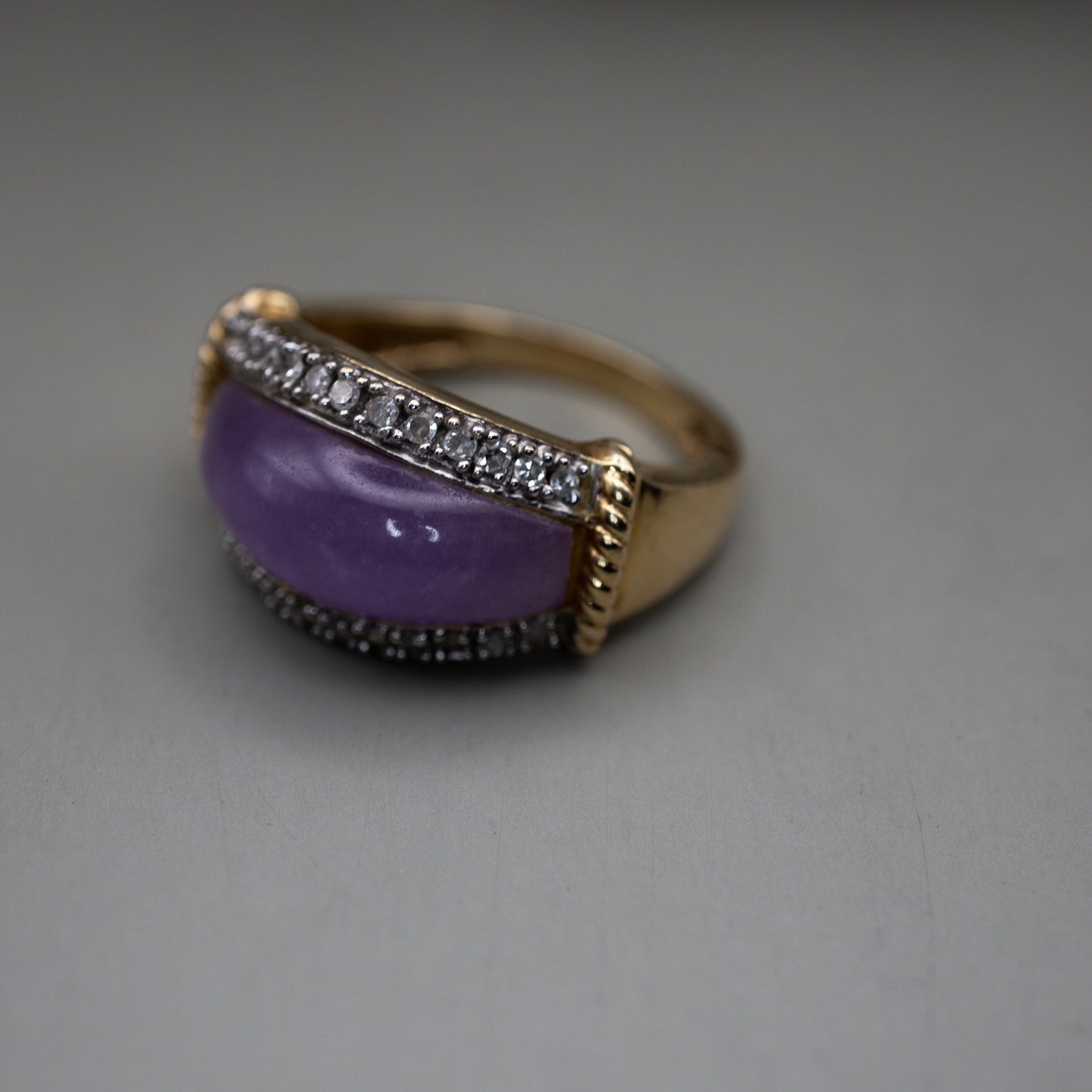Vintage 14K Yellow Gold Lavender Jade & Diamond Jewelry Set