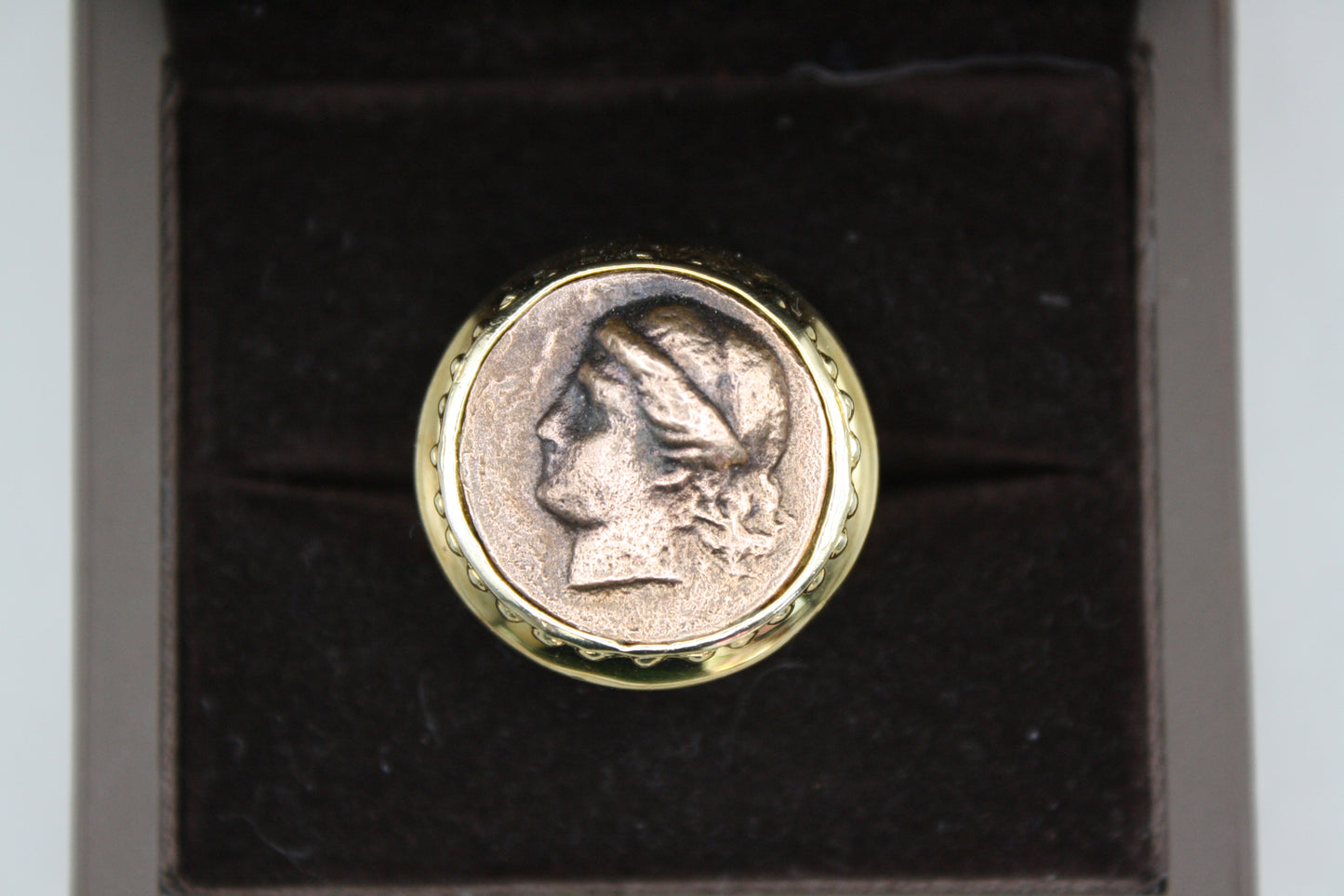 Sterling Silver Gold-Plated Roman Head Coin Ring | ITAOR Italy 925