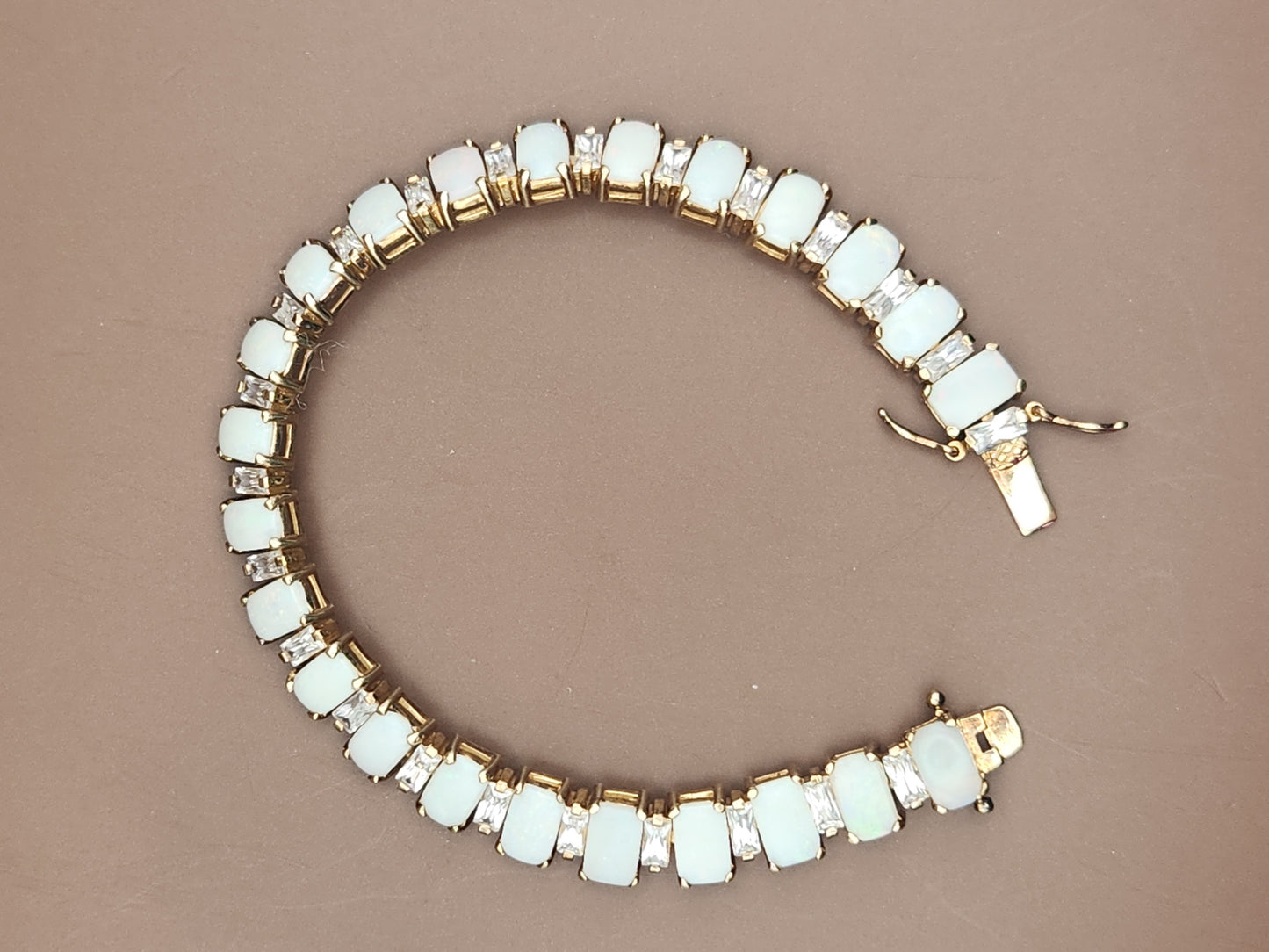 Gold Plated Sterling Silver Opal and CZ Tennis Bracelet