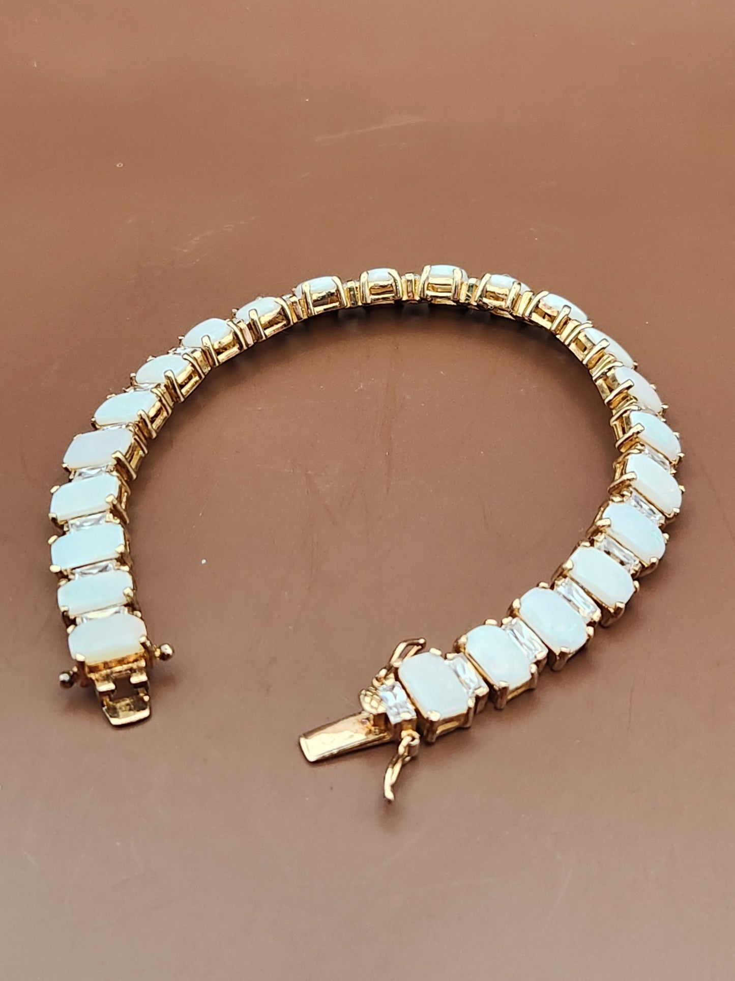 Gold Plated Sterling Silver Opal and CZ Tennis Bracelet