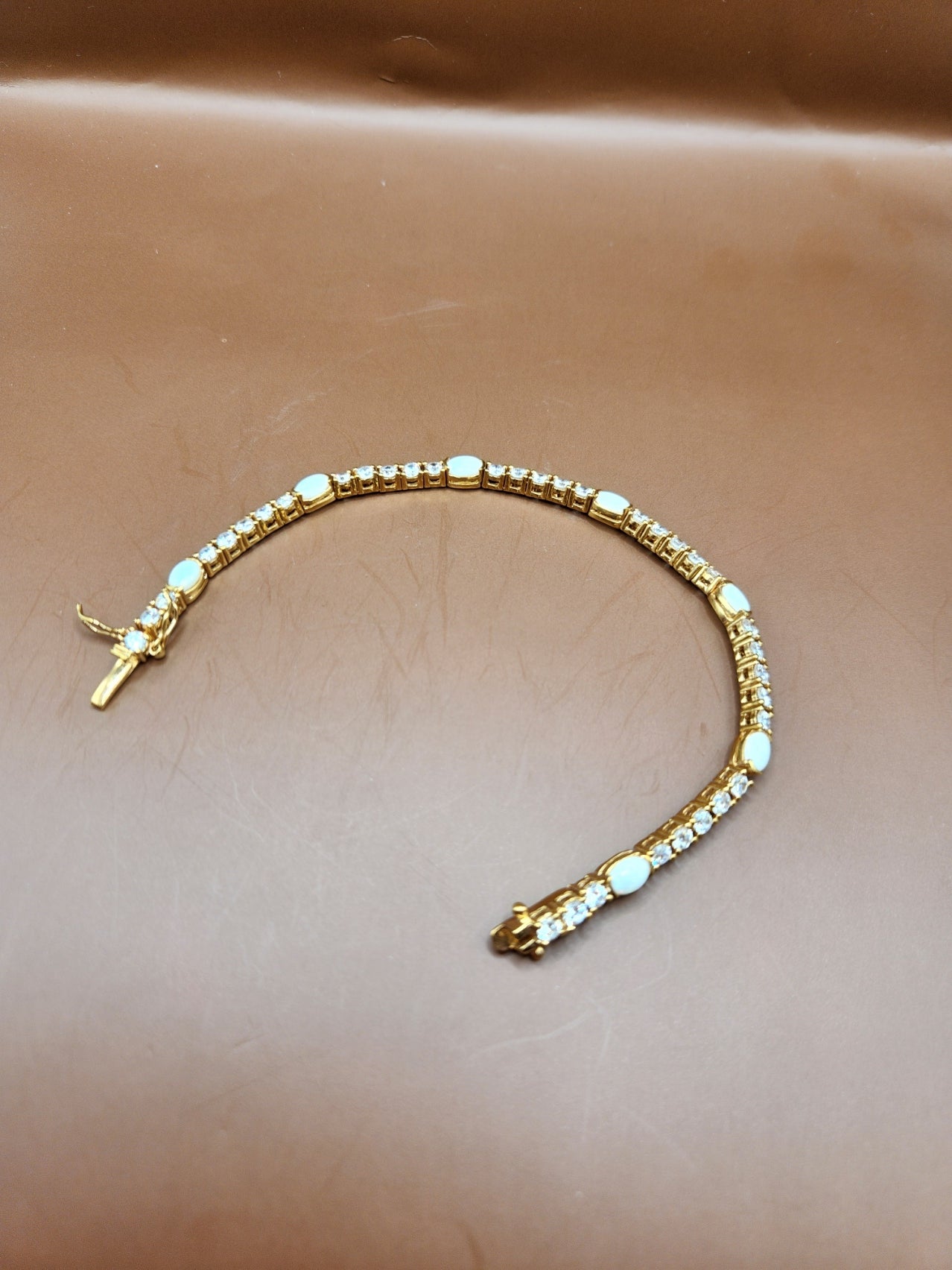 Gold Plated Sterling Silver Opal & CZ Tennis Bracelet DBJ 7 1/2in