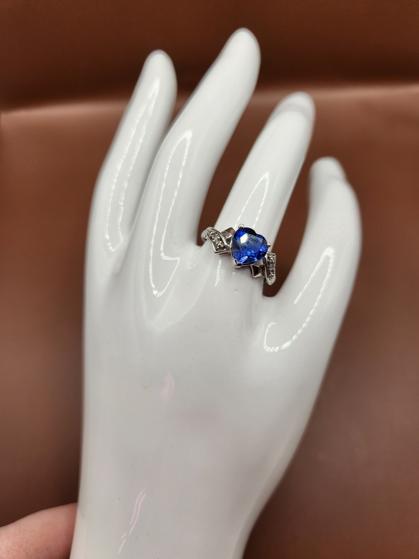 10k White Gold 2.40ct Heart Cut Blue Lab Sapphire w/ Diamond Accents Size 7