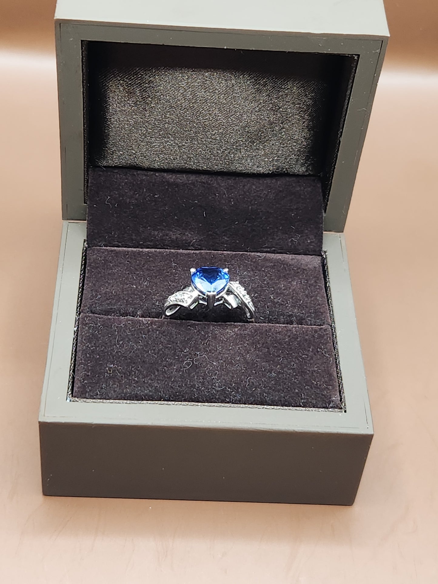 10k White Gold 2.40ct Heart Cut Blue Lab Sapphire w/ Diamond Accents Size 7