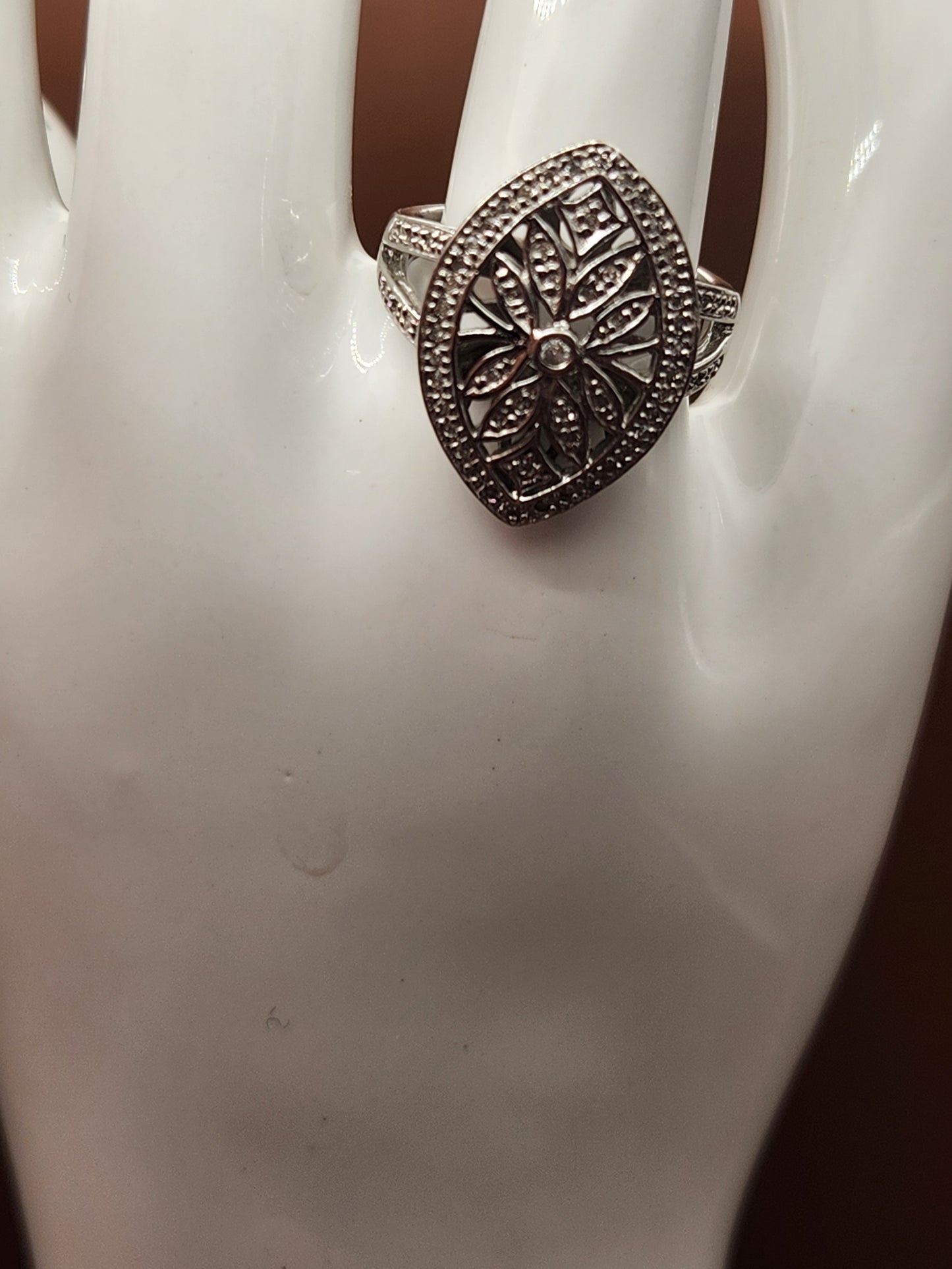 Sterling Silver Art Deco Filigree Diamond Ring ~0.25 Carats SZ 7 1/4