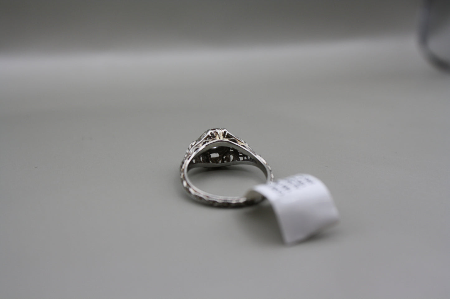 Antique Art Deco 18K White Gold Engagement Ring with Old Mine Cut Diamonds