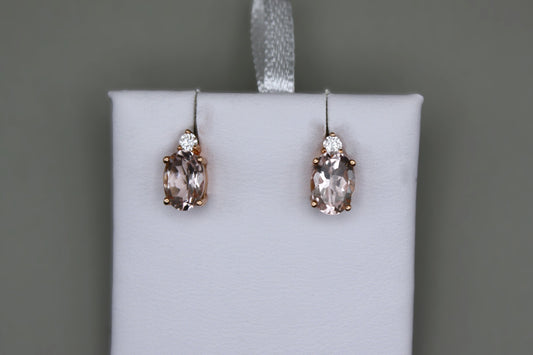 14K Rose Gold Oval Morganite and Diamond Stud Earrings