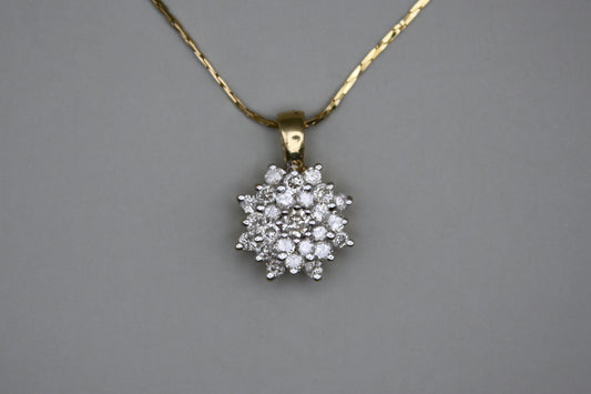 10K Yellow Gold Sunburst Cluster Diamond Necklace - 1ctw