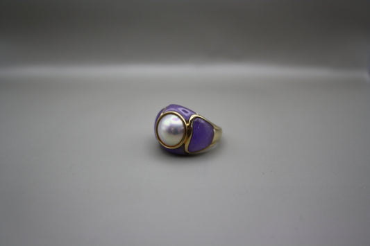 Vintage 14K Lavender Jade and Mabe Pearl Ring