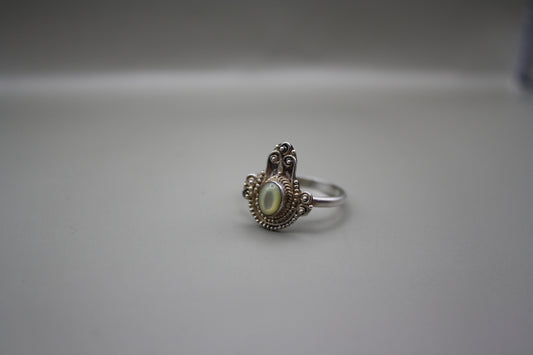 Sterling Silver Boho Filigree Mother of Pearl Ring