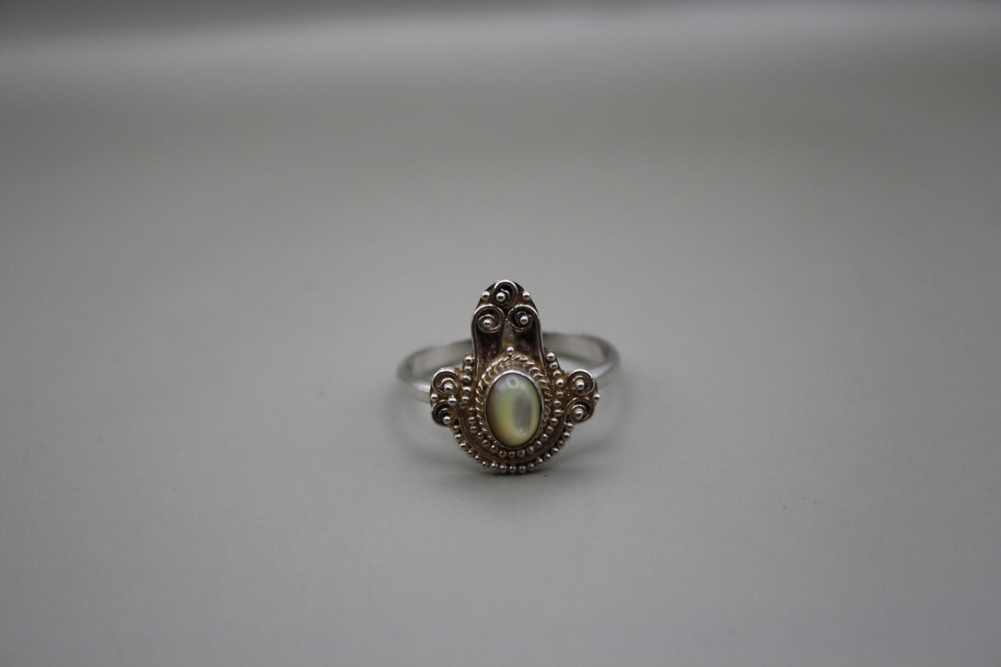 Sterling Silver Boho Filigree Mother of Pearl Ring