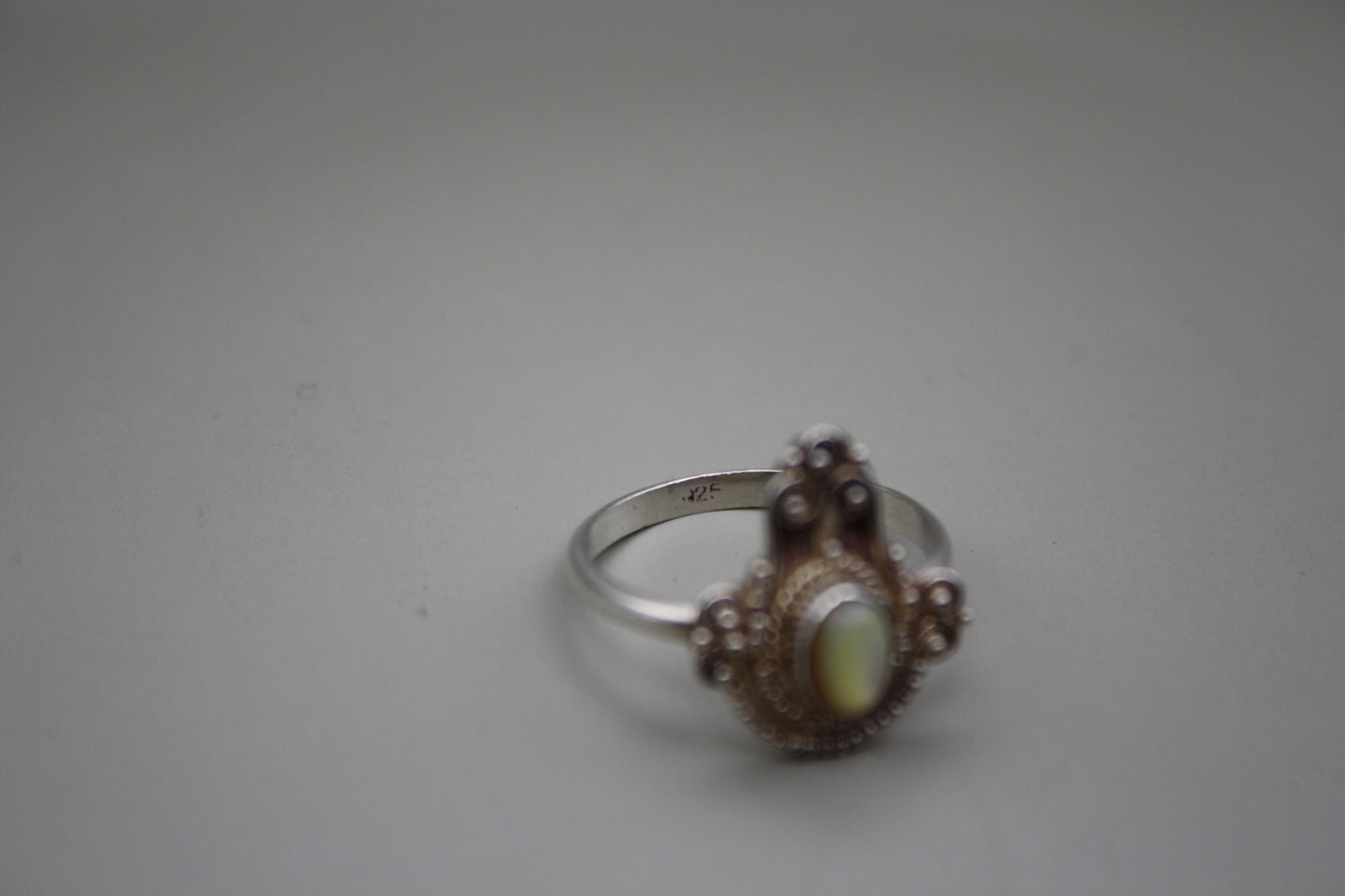 Sterling Silver Boho Filigree Mother of Pearl Ring