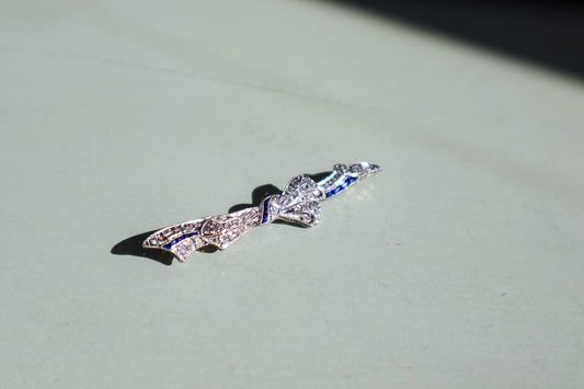 Exquisite Antique Art Deco Diamond & Sapphire Bow Brooch