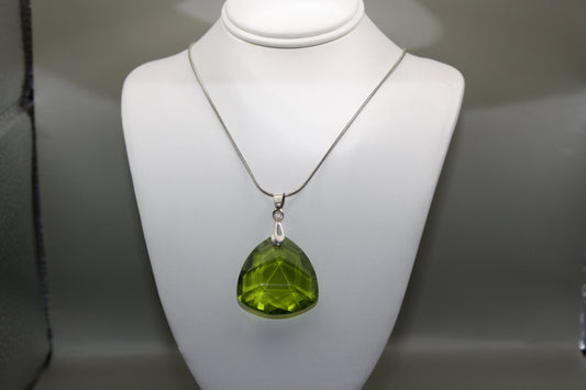 Radiant Large Trilliant-Cut Peridot Pendant in White Gold Plating