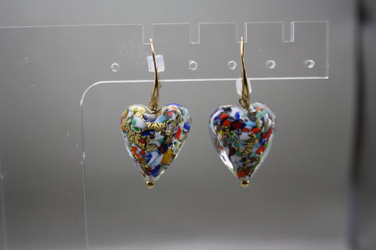 Dyadema Italy Murano Glass Gold Foil Bronze Heart Drop Earrings