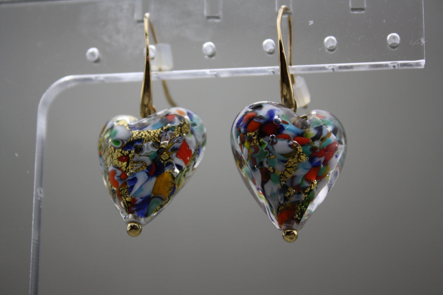 Dyadema Italy Murano Glass Gold Foil Bronze Heart Drop Earrings