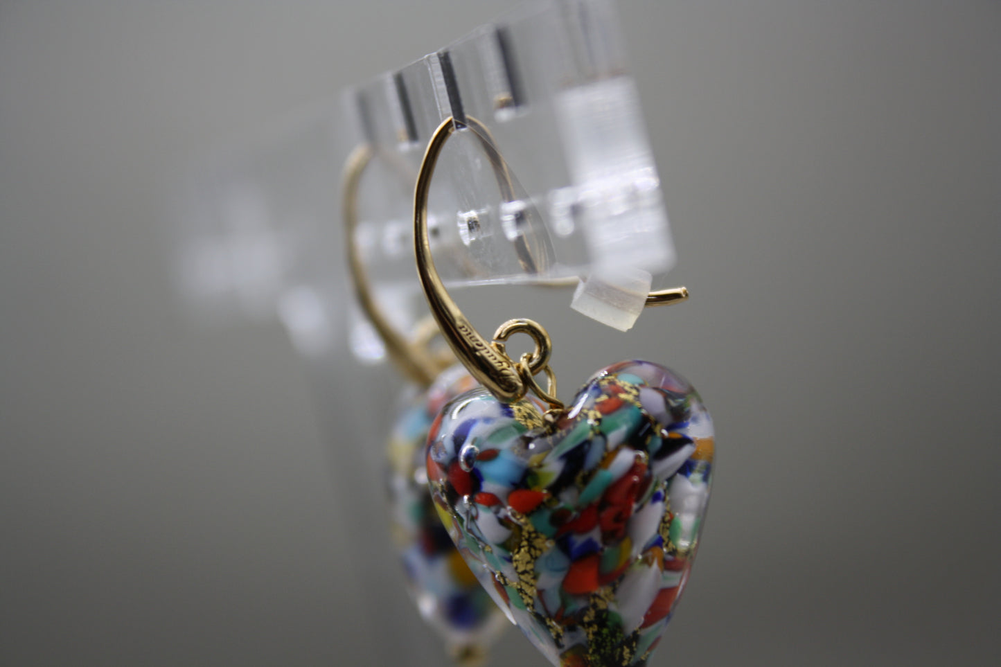 Dyadema Italy Murano Glass Gold Foil Bronze Heart Drop Earrings