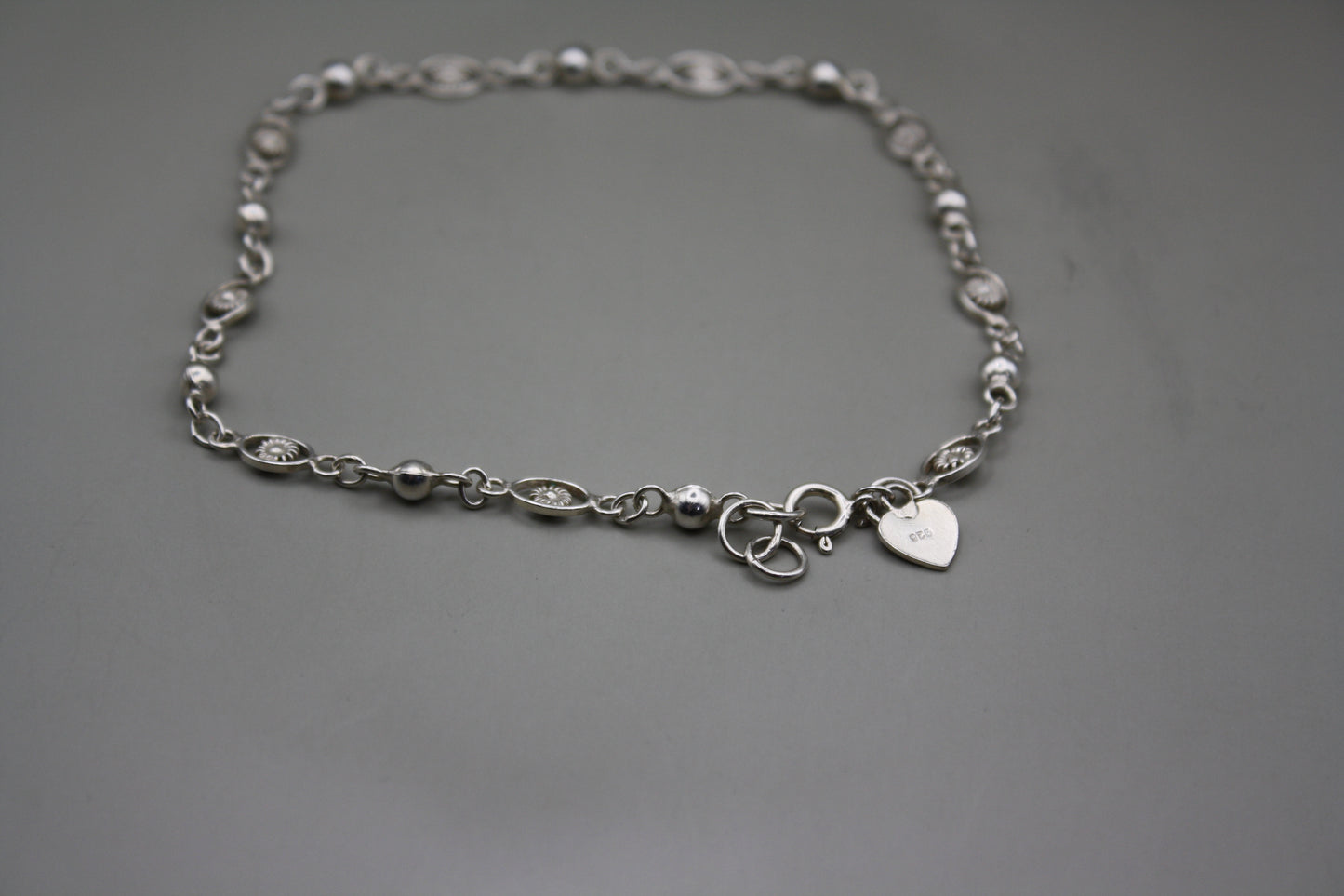 Vintage Sterling Silver Open Work Bracelet/Anklet with Heart Charm