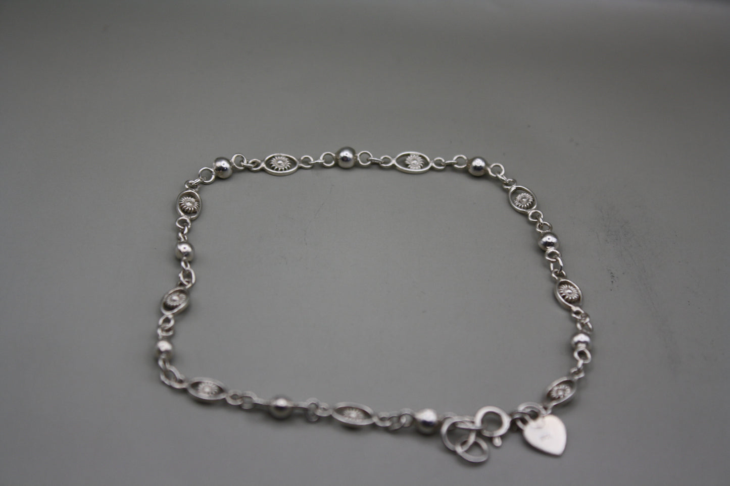 Vintage Sterling Silver Open Work Bracelet/Anklet with Heart Charm