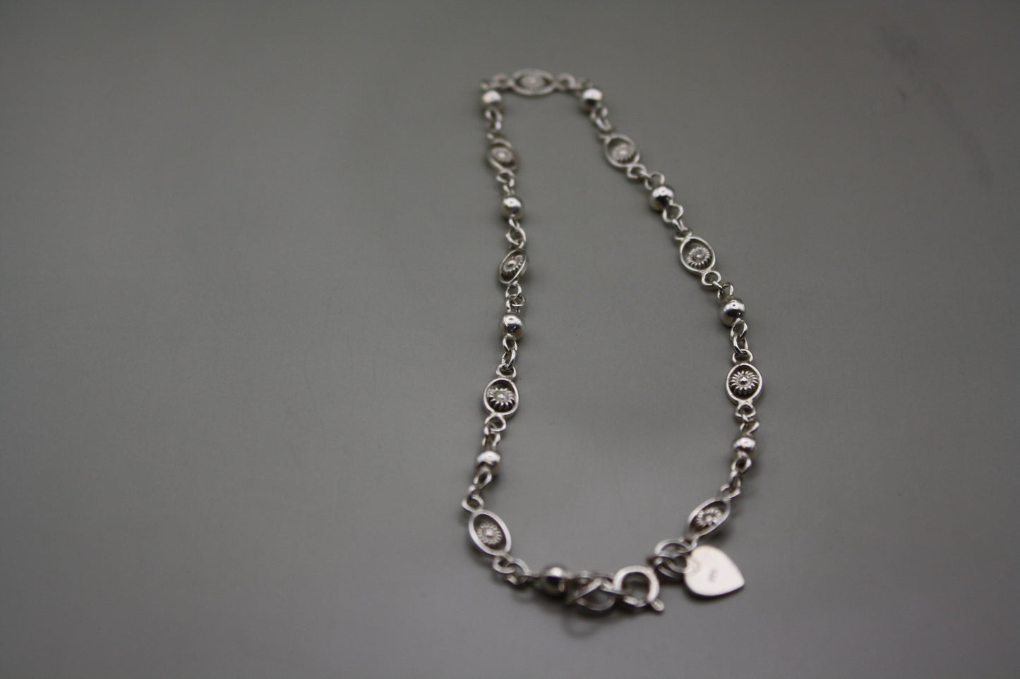 Vintage Sterling Silver Open Work Bracelet/Anklet with Heart Charm