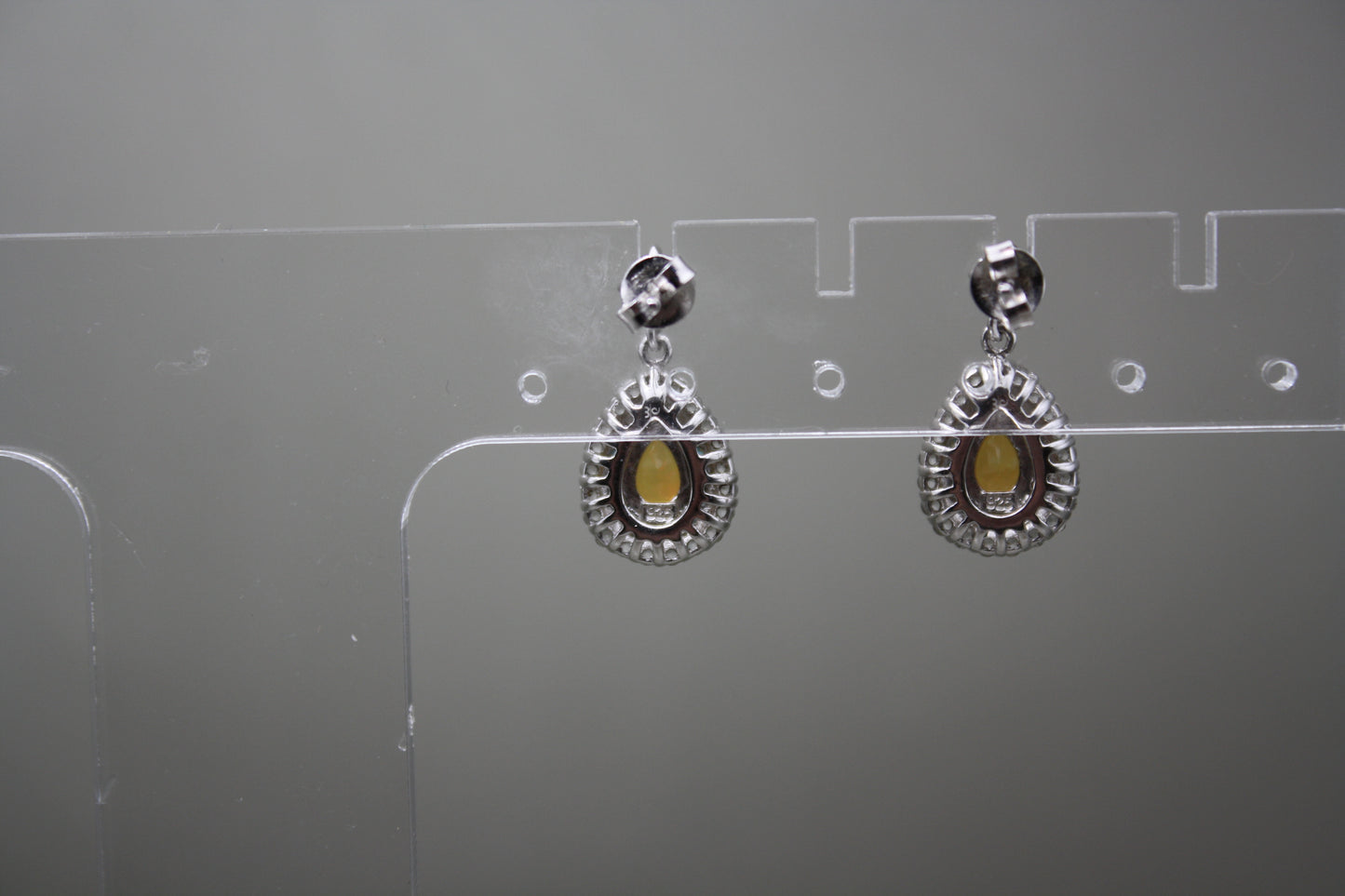 Sterling Silver Ethiopian Opal Drop Earrings with Sapphire Halos