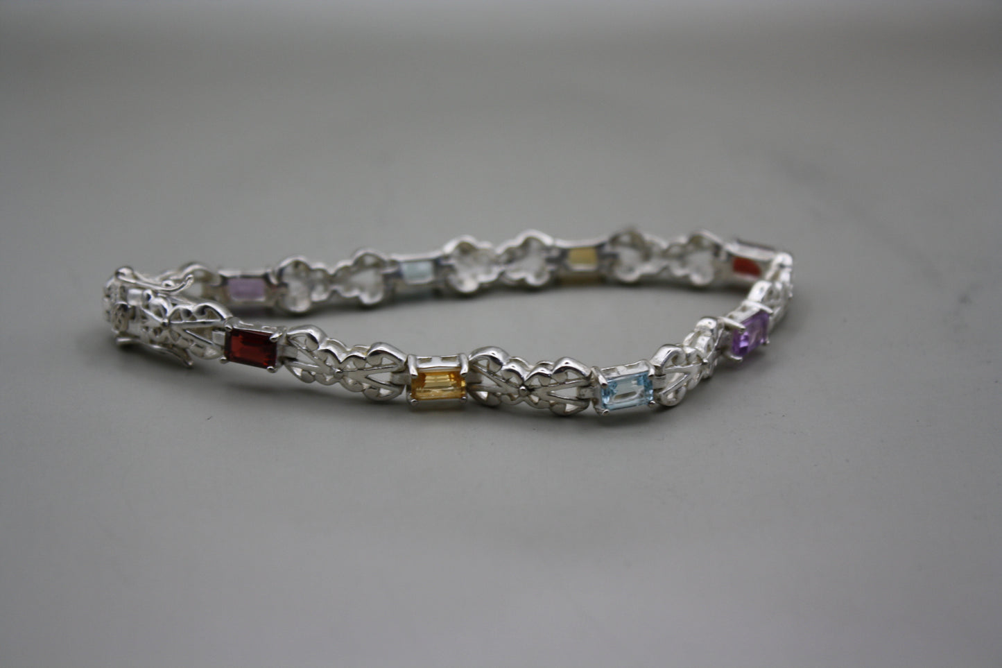 Multi Color Gemstone Sterling Silver Tennis Bracelet