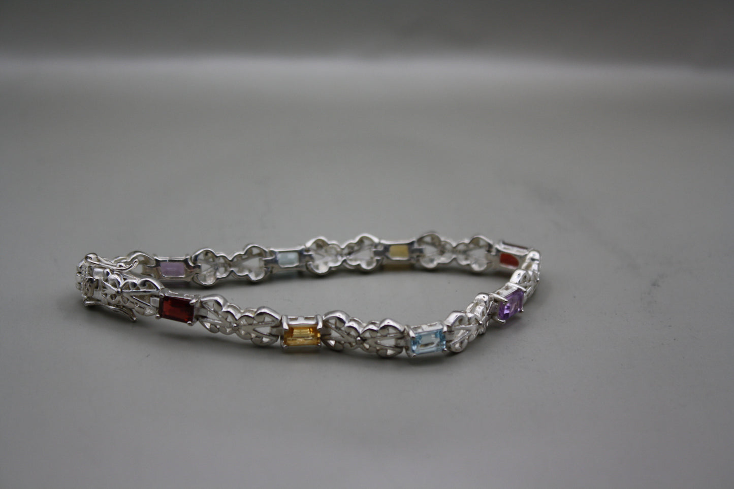 Multi Color Gemstone Sterling Silver Tennis Bracelet