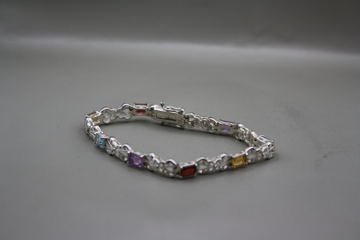 Multi Color Gemstone Sterling Silver Tennis Bracelet