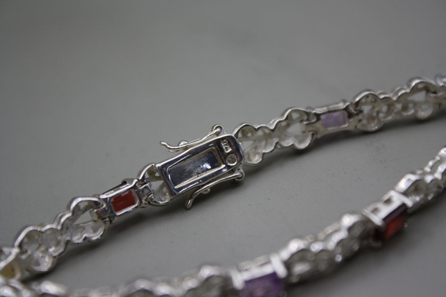 Multi Color Gemstone Sterling Silver Tennis Bracelet