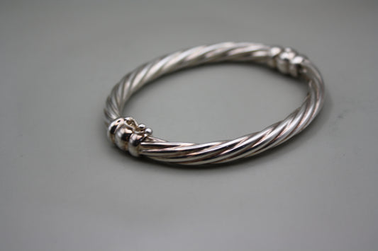 Sterling Silver Hollow Round Twist Sculptural Bangle