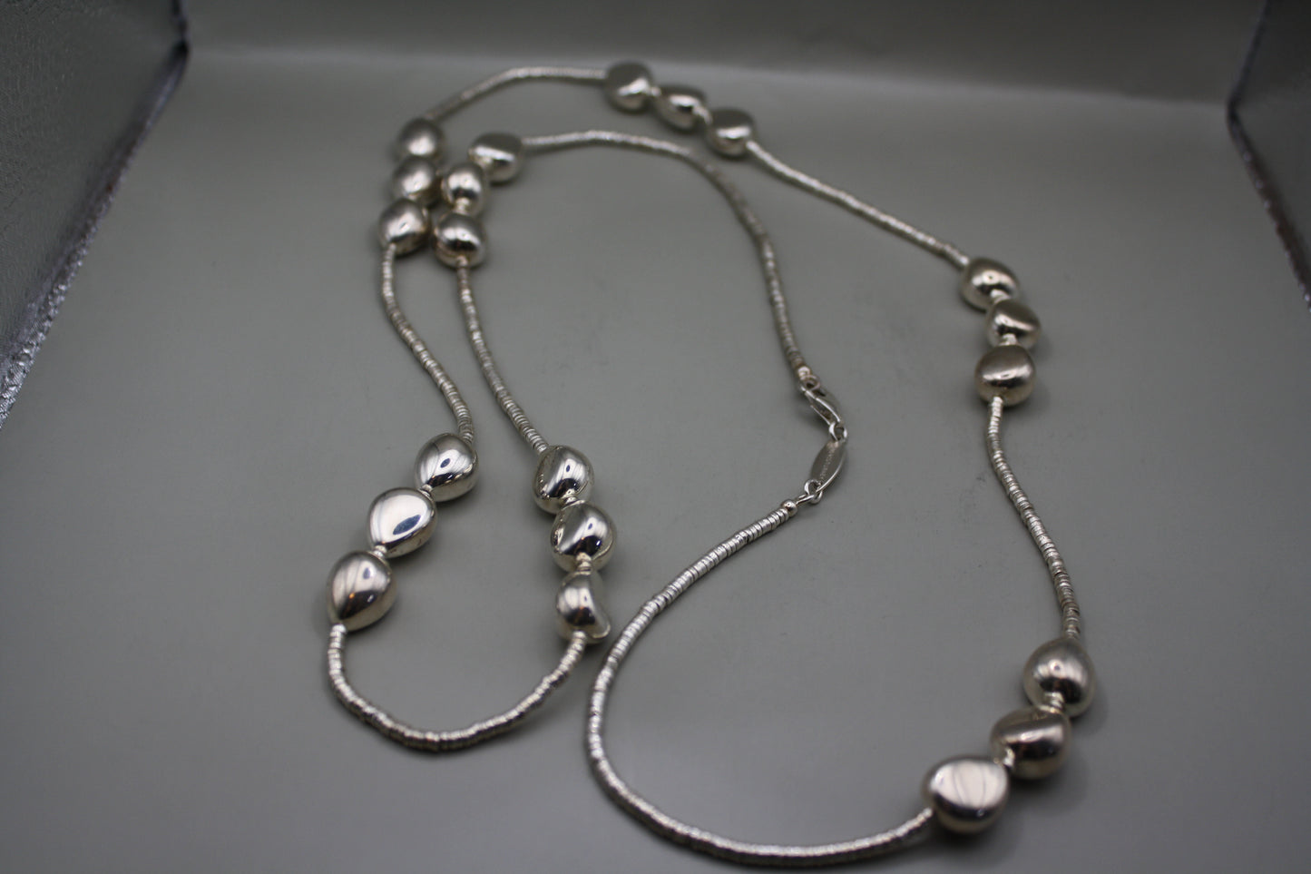 Turkish Sterling Silver Pebble Bead Vintage Necklace - 36 Inches