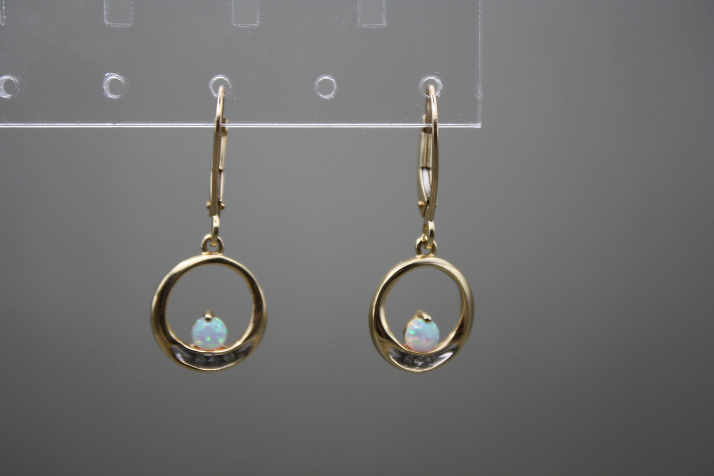 10k Yellow Gold Drop Earrings Opal and Diamonds