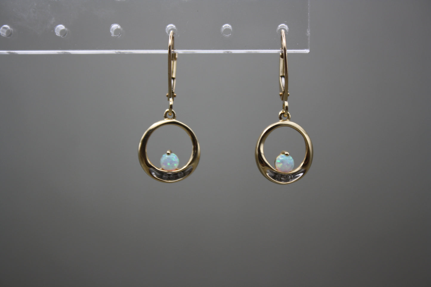 10k Yellow Gold Drop Earrings Opal and Diamonds