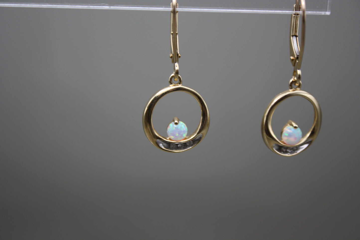 10k Yellow Gold Drop Earrings Opal and Diamonds