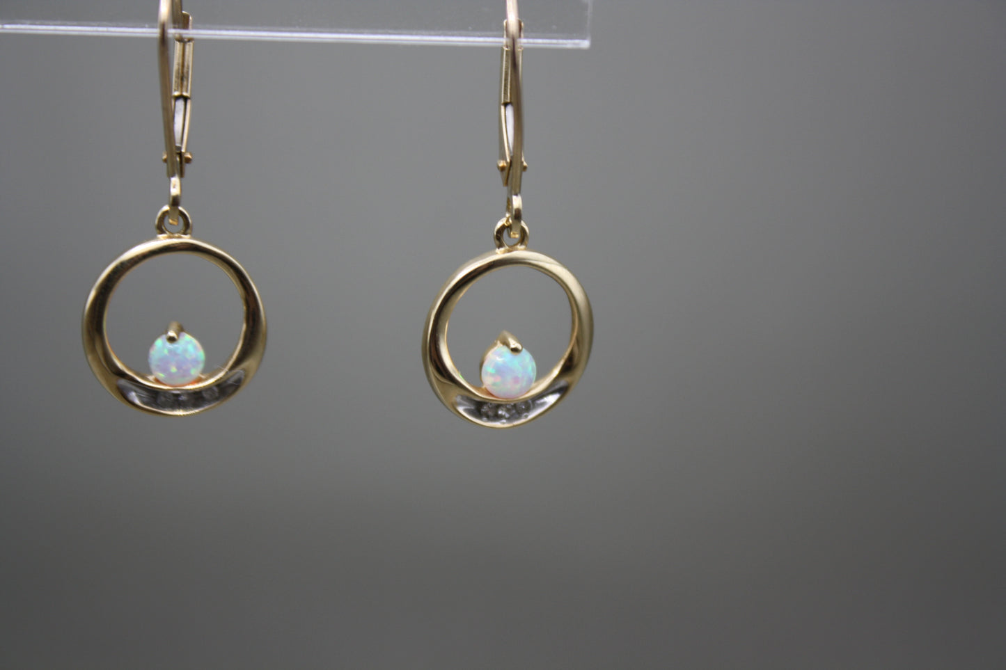 10k Yellow Gold Drop Earrings Opal and Diamonds