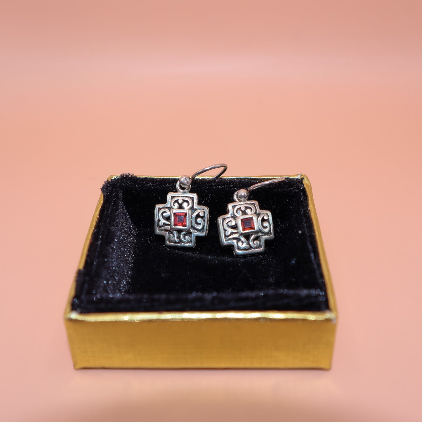 Vintage Barse 925 Sterling Silver Maltese Cross Garnet Necklace & earrings