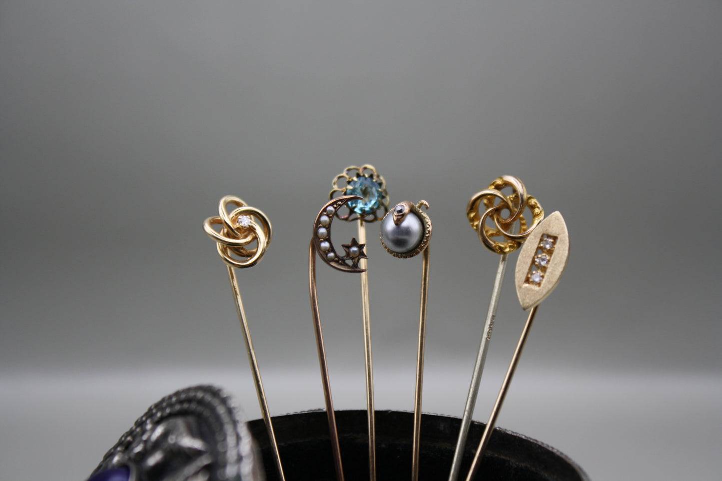 Vintage Hat Pin Collection: Antique Gold Stick Pins with Intriguing Designs