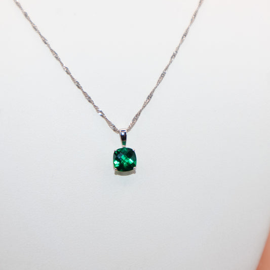 Modern 10K White Gold Lab Emerald Pendant - Stylish & Elegant