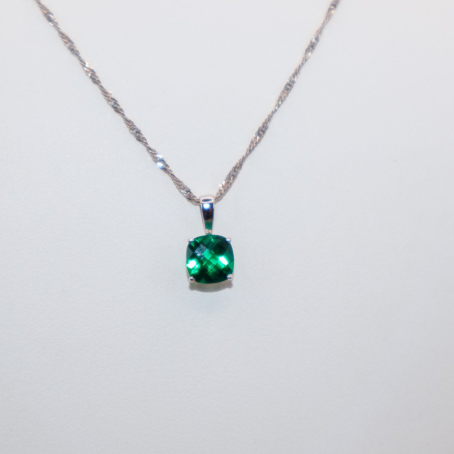 Modern 10K White Gold Lab Emerald Pendant - Stylish & Elegant