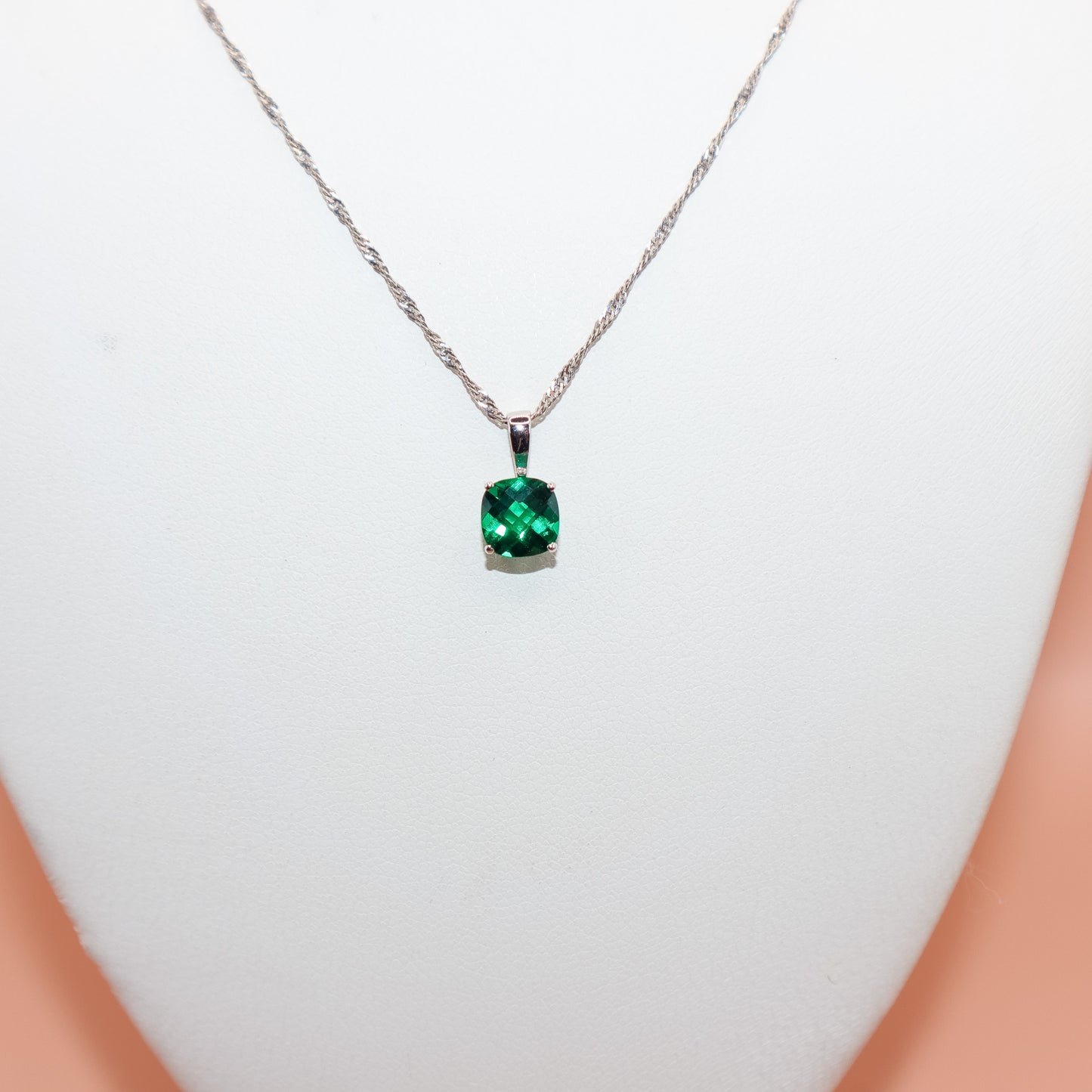 Modern 10K White Gold Lab Emerald Pendant - Stylish & Elegant