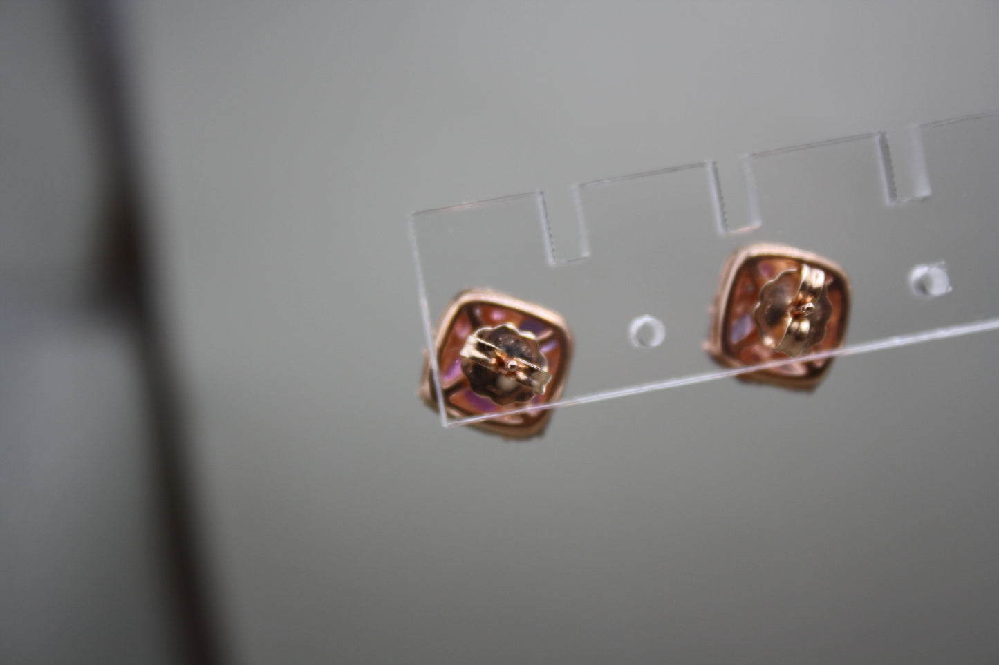 10K Rose Gold Tourmaline, Garnet, Amethyst & Diamond Stud Earrings