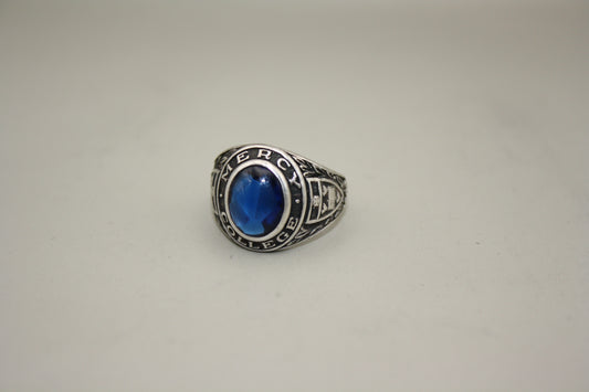 Vintage Mercy College Class Ring - Sterling Silver with Lab Sapphire, Class of 1962