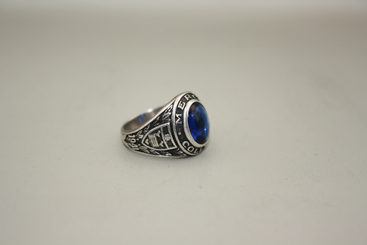 Vintage Mercy College Class Ring - Sterling Silver with Lab Sapphire, Class of 1962