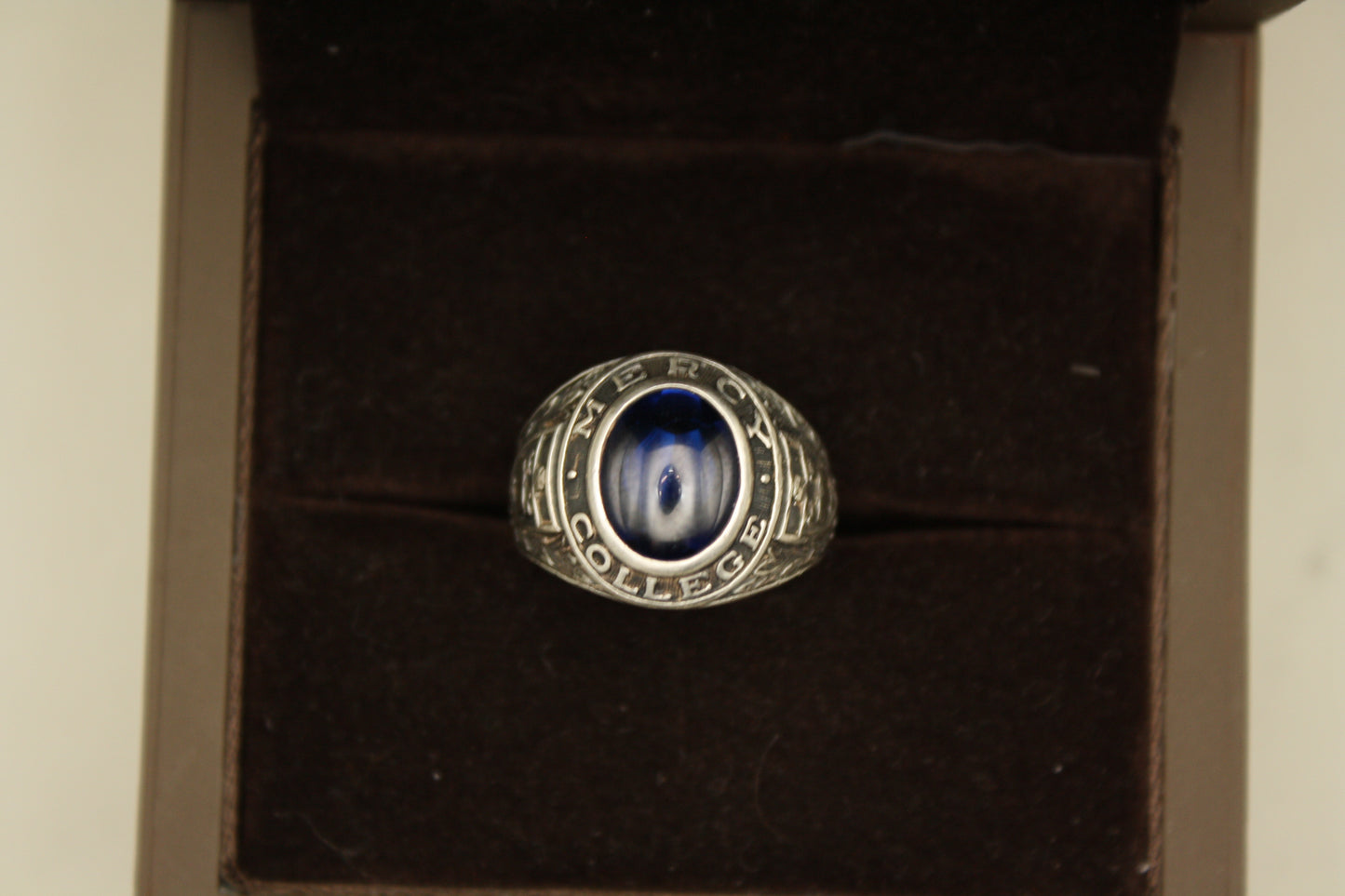 Vintage Mercy College Class Ring - Sterling Silver with Lab Sapphire, Class of 1962