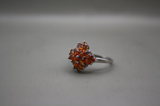 Sterling Silver Orange Garnet Marquise cut Sunburst Ring