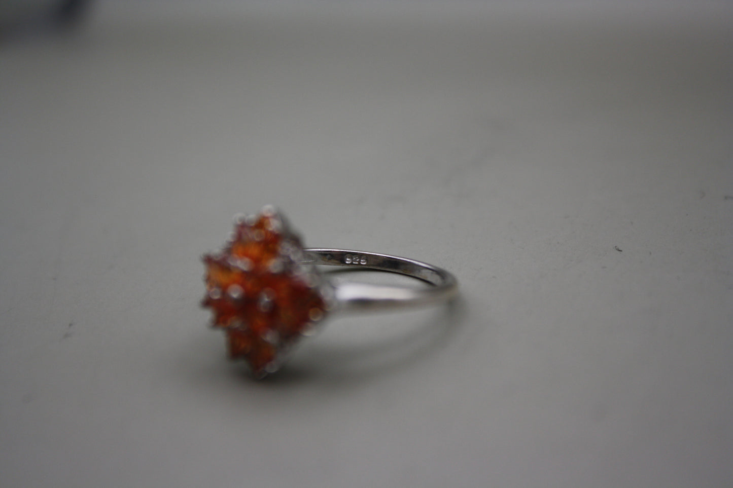 Sterling Silver Orange Garnet Marquise cut Sunburst Ring