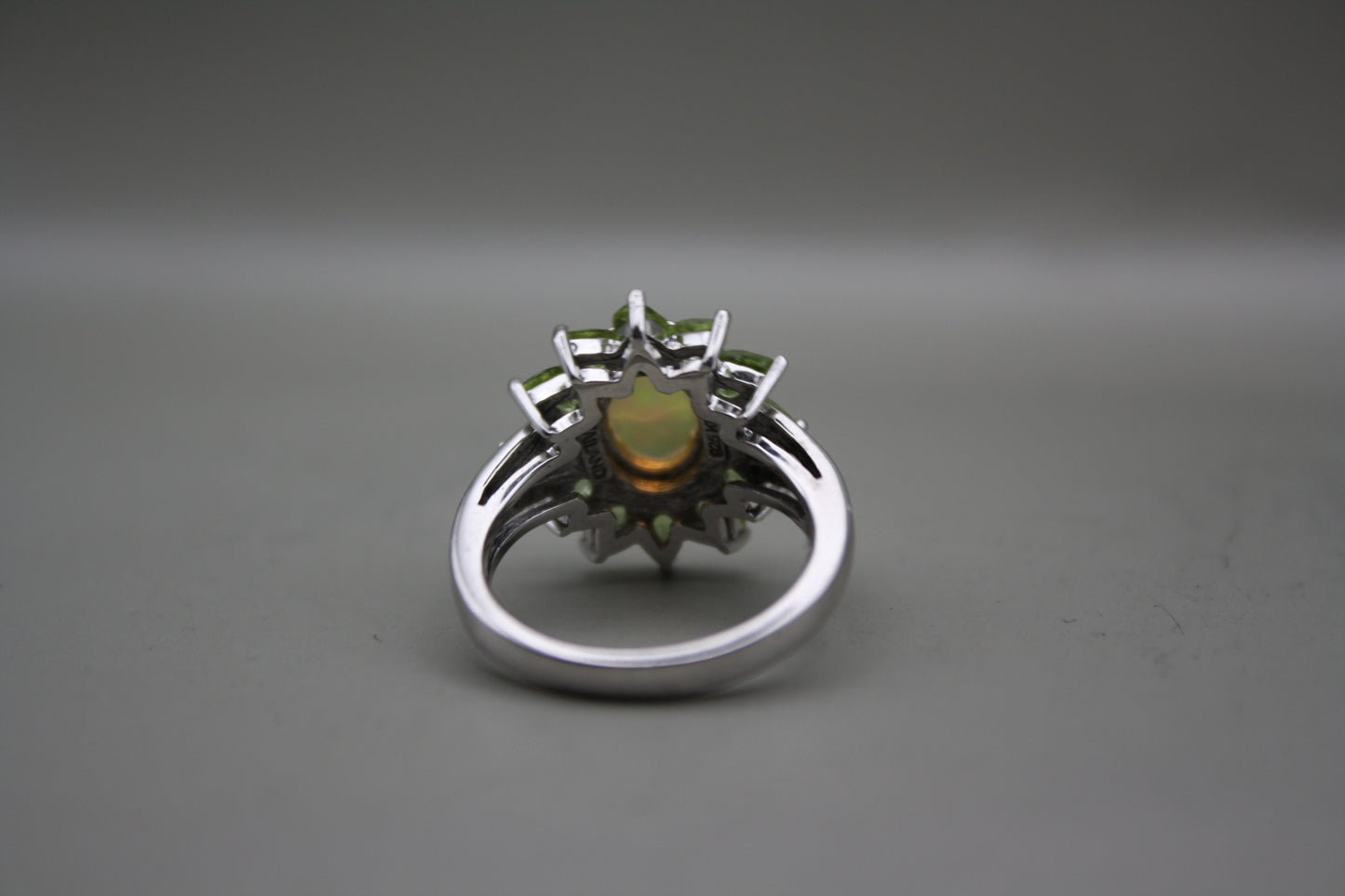 Sterling Silver Welo Opal Ring with Chrome Diopside Halo