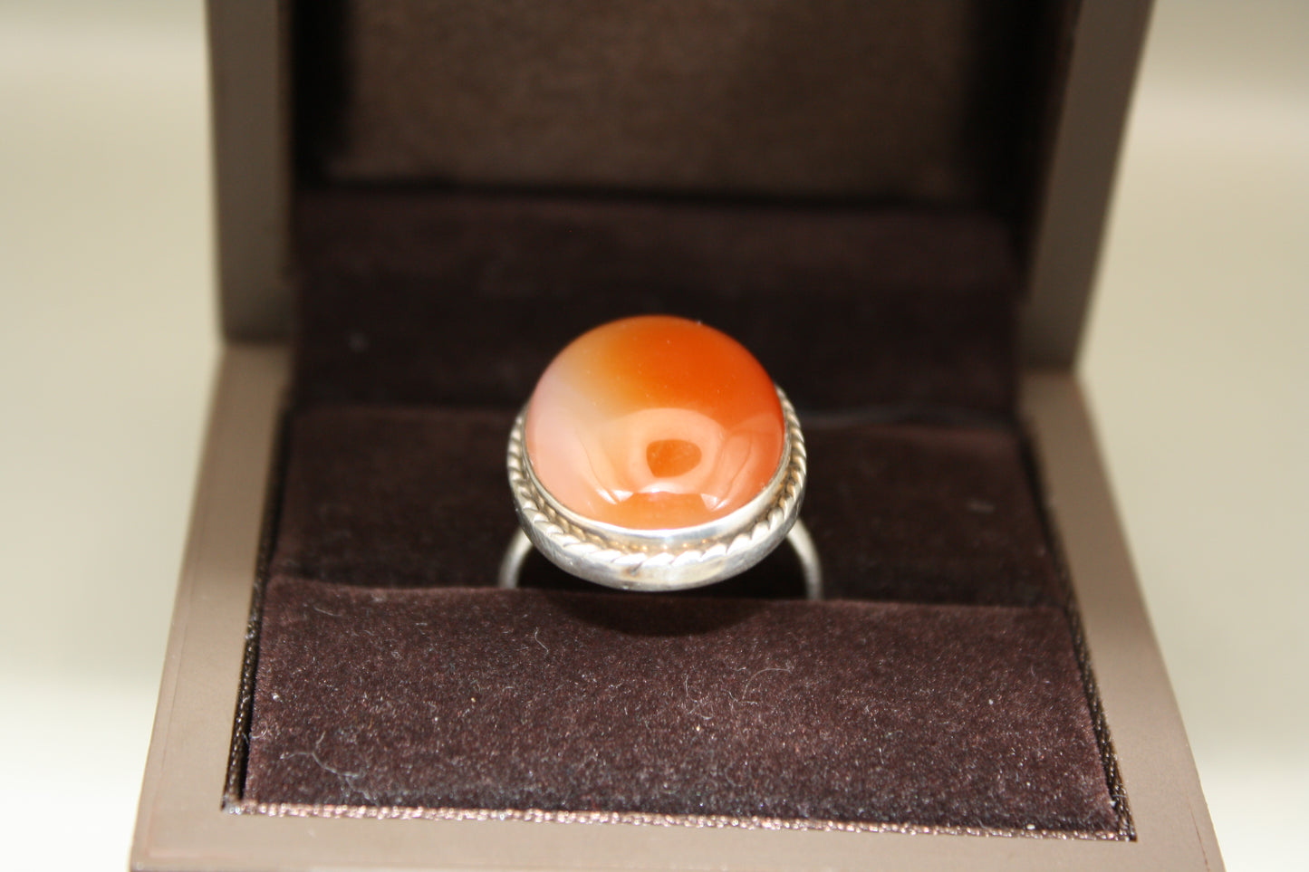 Sterling Silver Large Oval Orange Agate Ring